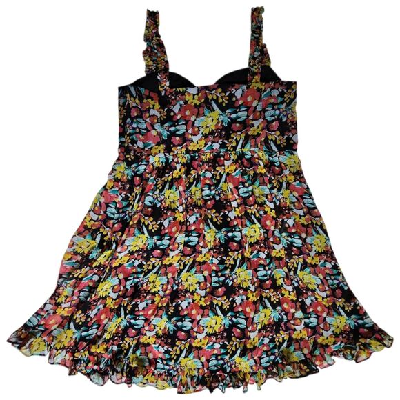 Rampage Black Yellow Pink Floral Sleeveless Sweetheart Babydoll Mini Dress Sz 9 - Picture 2 of 10